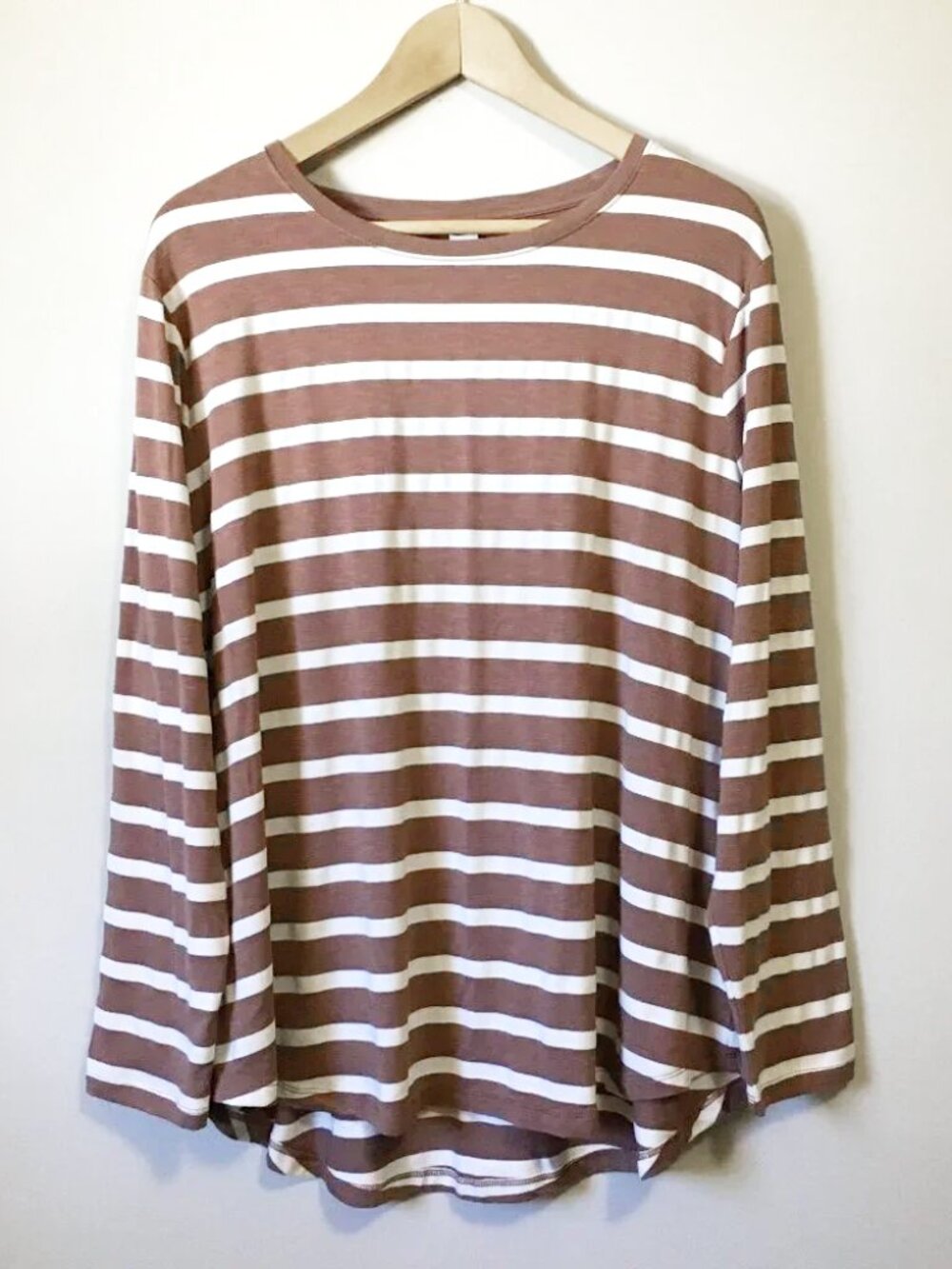 Old Navy Chocolate Brown & Milk White Striped Rayon Blend Tee